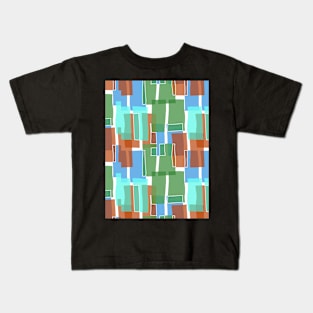 Colorful Green Mid Century Modern 60s Style Geometric Cut Outs Pattern Kids T-Shirt